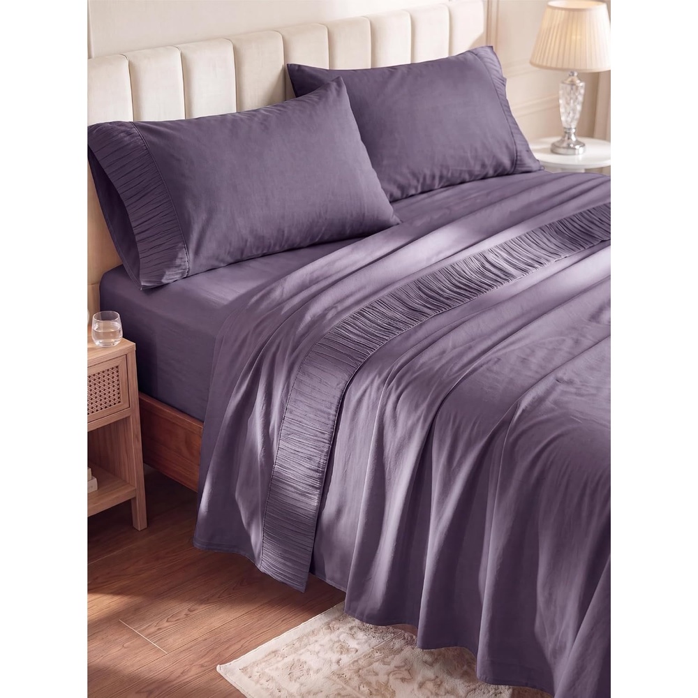 image:imageBedsure Twin XL Sheets Dorm Bedding  3 Pieces Soft Extra Long Twin Sheets  Breathable Cooling Oeko Tex Deep Pocket Easy Care Resistant Sturdiness Lightweight College Dorm Bedding for Students28  Dusty Purple
