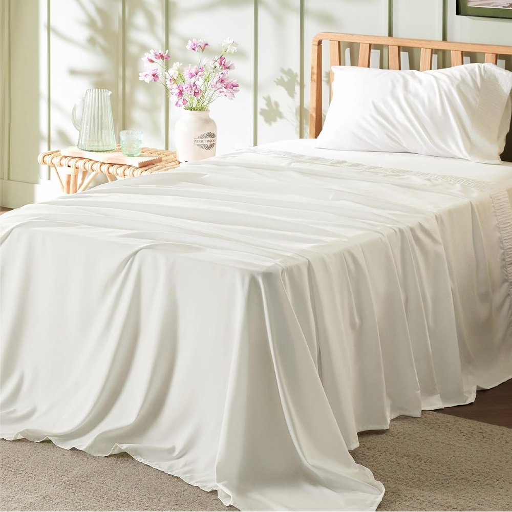 image:imageBedsure Twin XL Sheets Dorm Bedding 3 Pieces Soft Extra Long Twin Sheets Breathable Cooling Oeko Tex Deep Pocket Easy Care Resistant Sturdiness Lightweight College Dorm Bedding for Students09 Ivory