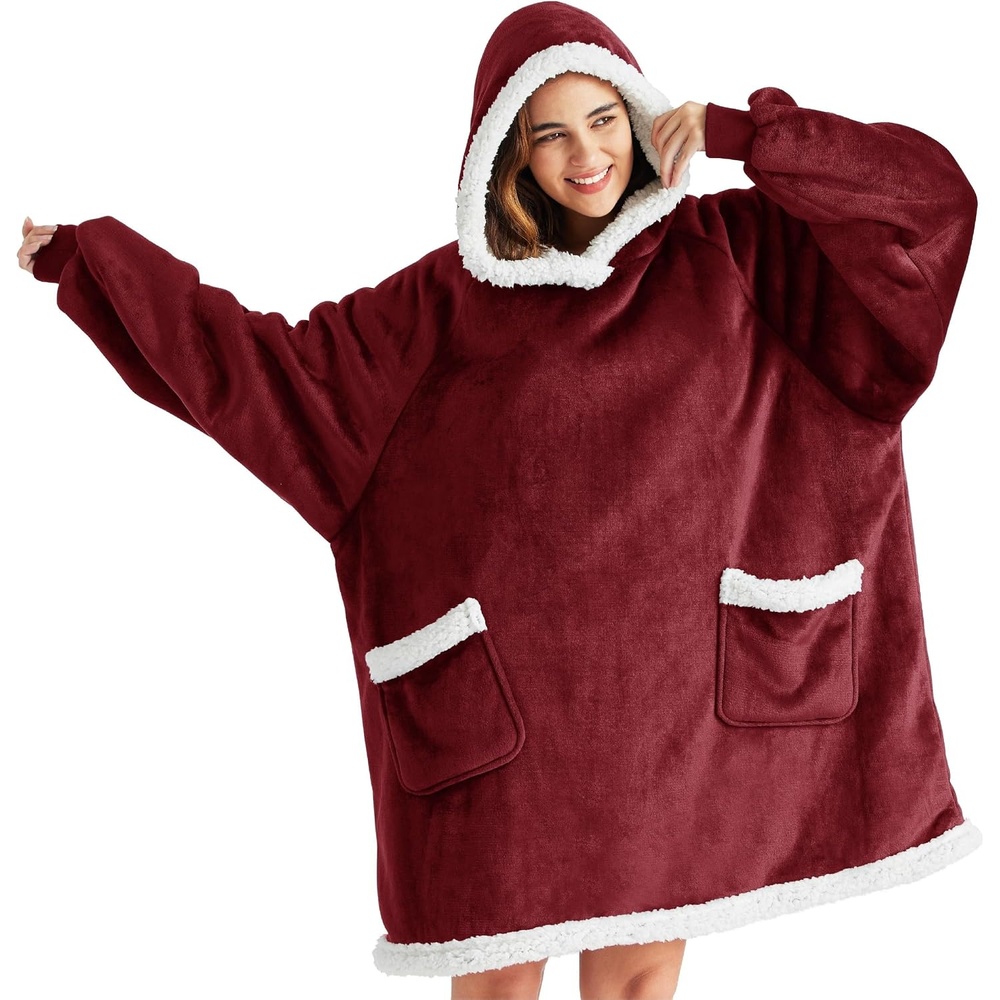 image:imageBedsure Wearable Blanket Sherpa Hoodie Gifts Sweatshirt Grey Standard Gifts for WomenMen Warm Soft Cozy Sherpa Fleece Machine Wash Birthday GiftsBurgundy