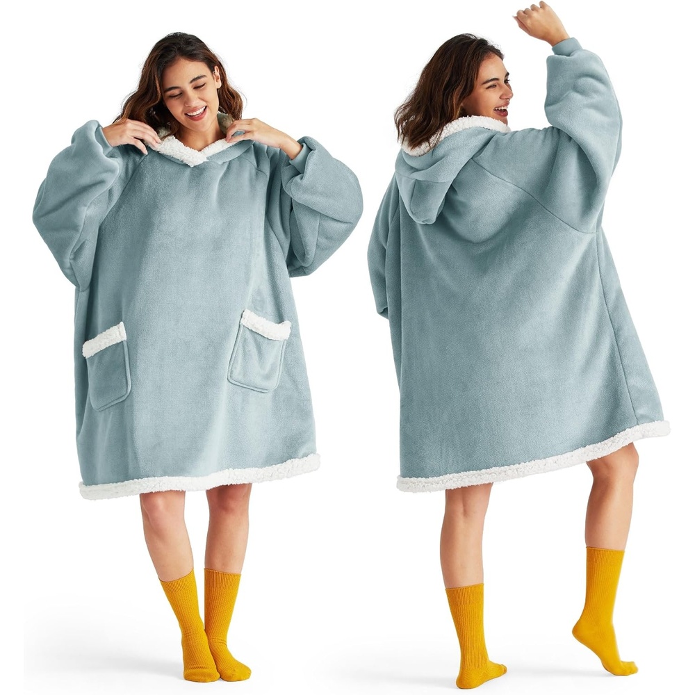 image:imageBedsure Wearable Blanket Sherpa Hoodie Gifts Sweatshirt Grey Standard Gifts for WomenMen Warm Soft Cozy Sherpa Fleece Machine Wash Birthday GiftsLight Green