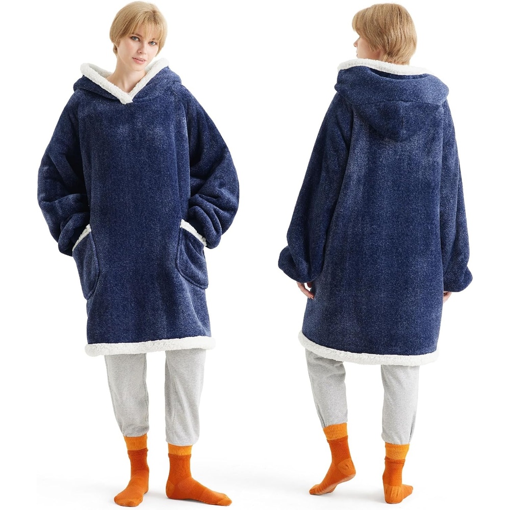 image:imageBedsure Wearable Blanket Sherpa Hoodie Gifts Sweatshirt Grey Standard  Gifts for WomenMen Warm Soft Cozy Sherpa Fleece Machine Wash Birthday GiftsOcean Blue