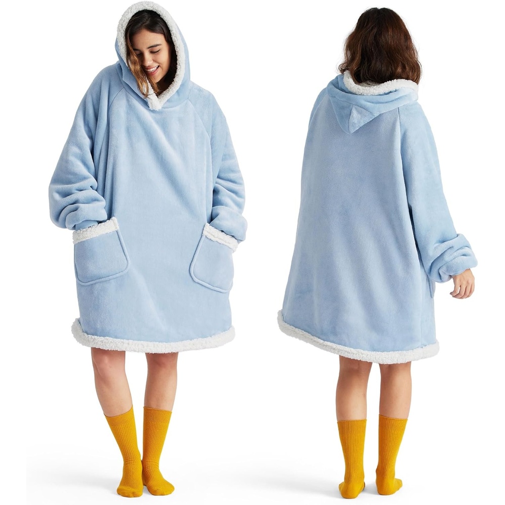 image:imageBedsure Wearable Blanket Sherpa Hoodie Gifts Sweatshirt Grey Standard  Gifts for WomenMen Warm Soft Cozy Sherpa Fleece Machine Wash Birthday GiftsSky Blue