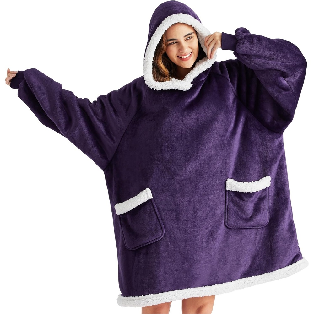 image:imageBedsure Wearable Blanket Sherpa Hoodie Gifts Sweatshirt Grey Standard Gifts for WomenMen Warm Soft Cozy Sherpa Fleece Machine Wash Birthday GiftsUltra Violet