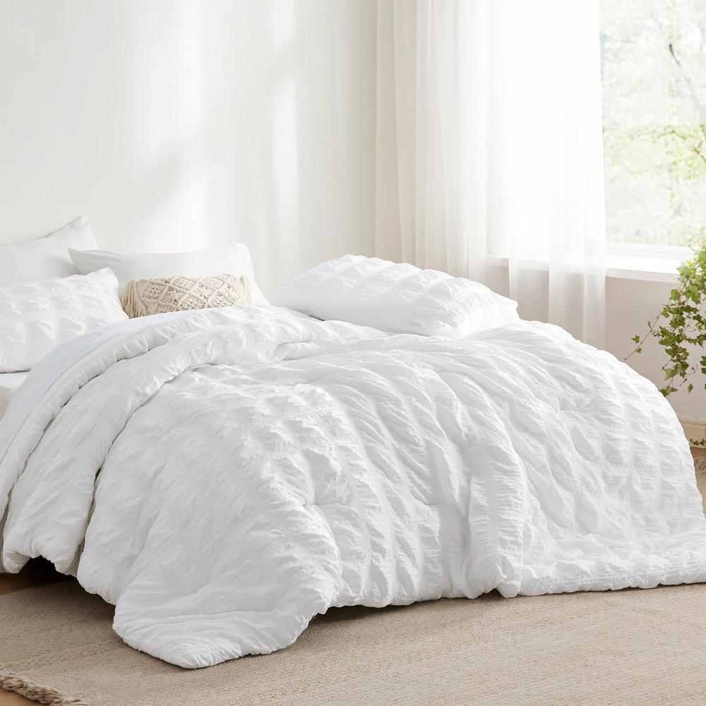 image:imageBedsure White Twin XL Comforter Sets 5 Piece Seersucker Twin XL Bed in a Bag Lightweight Soft White Comforter Set for College Dorm Comforters Sheets Pillowcases amp Shams01 White