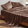Bedsure Grey Satin Sheets Queen Size, Soft Silky Bedsheets for Hair & Skin | Similar to Silk Bed Sheets Set 4 Piece 360°Stronger 15 Inches Deep Pocket Fitted Sheet,1 Flat Sheet, 2 Satin Pillowcases(16 – Coffee)