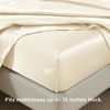 Bedsure Grey Satin Sheets Queen Size, Soft Silky Bedsheets for Hair & Skin | Similar to Silk Bed Sheets Set 4 Piece 360°Stronger 15 Inches Deep Pocket Fitted Sheet,1 Flat Sheet, 2 Satin Pillowcases(09 – Cream)