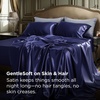 Bedsure Grey Satin Sheets Queen Size, Soft Silky Bedsheets for Hair & Skin | Similar to Silk Bed Sheets Set 4 Piece 360°Stronger 15 Inches Deep Pocket Fitted Sheet,1 Flat Sheet, 2 Satin Pillowcases(14 – Navy)