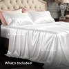 Bedsure Grey Satin Sheets Queen Size, Soft Silky Bedsheets for Hair & Skin | Similar to Silk Bed Sheets Set 4 Piece 360°Stronger 15 Inches Deep Pocket Fitted Sheet,1 Flat Sheet, 2 Satin Pillowcases(03 – White)