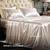 Bedsure Grey Satin Sheets Queen Size, Soft Silky Bedsheets for Hair & Skin | Similar to Silk Bed Sheets Set 4 Piece 360°Stronger 15 Inches Deep Pocket Fitted Sheet,1 Flat Sheet, 2 Satin Pillowcases(13 – Beige)