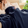 Bedsure Lightweight 100% Cotton Waffle Blanket, Twin XL, Linen | Summer, Breathable, Soft, Light, Thin, Bed, Couch, Sofa, Chair, 66″x90″, Sheet Blanket, Dorm Room Essentials, Guys, Girls(Navy Blue)