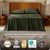 Bedsure PureWoven 100% Giza Egyptian Cotton King Sheets, CEA & BV Certified | 18″ Deep Pocket Sateen Sheets with Corner Straps, Durable & All-Season Breathable, Hotel Luxury, Oeko-Tex, Giftable, White(Olive Green)