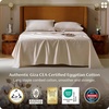 Bedsure PureWoven 100% Giza Egyptian Cotton Queen Sheet, CEA & BV Certified | 18″ Deep Pocket Sateen Sheets with Corner Straps, Durable & All-Season Breathable, Hotel Luxury, Oeko-Tex, Giftable, Beige(Beige)