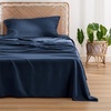Bedsure PureWoven 100% Rayon Derived from Bamboo, Queen Sheets, 4 Pieces | Cooling Sheets for Hot Sleepers, Breathable & Silky Soft, 16″ Deep Pocket, Hotel Luxury Bedding, White(07 – Navy)
