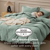 Bedsure PureWoven 100% Washed Cotton Duvet Cover Set, Queen Size, 3-PC | Linen Like Texture, Percale Breathable Bedding Set for All Seasons, Zipper Closure, 8 Corner Ties, Natural White, 90″ X 90″(10 – Iceberg Green (No Comforter))