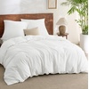 Bedsure PureWoven 100% Washed Cotton Duvet Cover Set, Queen Size, 3-PC | Linen Like Texture, Percale Breathable Bedding Set for All Seasons, Zipper Closure, 8 Corner Ties, Natural White, 90″ X 90″(19 – Grey (No Comforter))