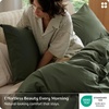Bedsure PureWoven 100% Washed Cotton Duvet Cover Set, Queen Size, 3-PC | Linen Like Texture, Percale Breathable Bedding Set for All Seasons, Zipper Closure, 8 Corner Ties, Natural White, 90″ X 90″(11 – Olive Green (No Comforter))