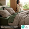 Bedsure PureWoven 100% Washed Cotton Duvet Cover Set, Queen Size, 3-PC | Linen Like Texture, Percale Breathable Bedding Set for All Seasons, Zipper Closure, 8 Corner Ties, Natural White, 90″ X 90″(06 – Light Brown (No Comforter))
