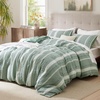 Bedsure PureWoven 3 Pieces 100% Cotton Waffle Duvet Cover Set, Queen, White | Waffle Weave Texture, Soft, Skin-Friendly, Breathable, All-Season, Machine Washable, Home Decor Gift, Good Housekeeping Seal(19 – Strip Green (No Comforter))