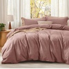 Bedsure PureWoven Cotton Comforter Set Prewashed, Queen Grayish Olive Green | Cotton Fabric, Microfiber Inner Fill, Soft, Breathable, Natural Wrinkle, 1 Comforter(90″ X 90″), 2 Pillow Shams(20″x26″)(10 – Pink Clay)