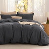 Bedsure PureWoven Cotton Comforter Set Prewashed, Queen Grayish Olive Green | Cotton Fabric, Microfiber Inner Fill, Soft, Breathable, Natural Wrinkle, 1 Comforter(90″ X 90″), 2 Pillow Shams(20″x26″)(01 – Charcoal Grey)