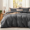 Bedsure PureWoven Cotton Comforter Set Prewashed, Queen Grayish Olive Green | Cotton Fabric, Microfiber Inner Fill, Soft, Breathable, Natural Wrinkle, 1 Comforter(90″ X 90″), 2 Pillow Shams(20″x26″)(03 – Dark Grey)