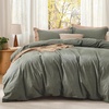 Bedsure PureWoven Cotton Comforter Set Prewashed, Queen Grayish Olive Green | Cotton Fabric, Microfiber Inner Fill, Soft, Breathable, Natural Wrinkle, 1 Comforter(90″ X 90″), 2 Pillow Shams(20″x26″)(02 – Grayish Olive Green)