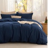 Bedsure PureWoven Cotton Comforter Set Prewashed, Queen Grayish Olive Green | Cotton Fabric, Microfiber Inner Fill, Soft, Breathable, Natural Wrinkle, 1 Comforter(90″ X 90″), 2 Pillow Shams(20″x26″)(08 – Navy)