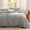 Bedsure PureWoven Cotton Comforter Set Prewashed, Queen Grayish Olive Green | Cotton Fabric, Microfiber Inner Fill, Soft, Breathable, Natural Wrinkle, 1 Comforter(90″ X 90″), 2 Pillow Shams(20″x26″)(12 – Grey Stone Color)