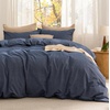 Bedsure PureWoven Cotton Comforter Set Prewashed, Queen Grayish Olive Green | Cotton Fabric, Microfiber Inner Fill, Soft, Breathable, Natural Wrinkle, 1 Comforter(90″ X 90″), 2 Pillow Shams(20″x26″)(13 – Denim Blue)