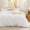 Bedsure PureWoven Cotton Comforter Set Prewashed, Queen Grayish Olive Green | Cotton Fabric, Microfiber Inner Fill, Soft, Breathable, Natural Wrinkle, 1 Comforter(90″ X 90″), 2 Pillow Shams(20″x26″)(06 – White)