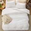 Bedsure PureWoven Cotton Comforter Set Prewashed, Queen Grayish Olive Green | Cotton Fabric, Microfiber Inner Fill, Soft, Breathable, Natural Wrinkle, 1 Comforter(90″ X 90″), 2 Pillow Shams(20″x26″)(06 – White)