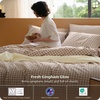 Bedsure PureWoven Striped Duvet Cover Set Linen‑Like, Queen Size, 3-PC | 100% Washed Cotton Percale Bedding Set, Reversible Yarn‑Dyed Design, Zipper Closure, Stripes – White, 90″ x 90″(08 – Gingham – Light Brown)