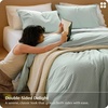 Bedsure PureWoven Striped Duvet Cover Set Linen‑Like, Queen Size, 3-PC | 100% Washed Cotton Percale Bedding Set, Reversible Yarn‑Dyed Design, Zipper Closure, Stripes – White, 90″ x 90″(05 – Stripes – Sage Green)
