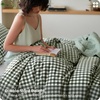 Bedsure PureWoven Striped Duvet Cover Set Linen‑Like, Queen Size, 3-PC | 100% Washed Cotton Percale Bedding Set, Reversible Yarn‑Dyed Design, Zipper Closure, Stripes – White, 90″ x 90″(07 – Gingham – Olive Green)