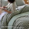 Bedsure PureWoven Striped Duvet Cover Set Linen‑Like, Queen Size, 3-PC | 100% Washed Cotton Percale Bedding Set, Reversible Yarn‑Dyed Design, Zipper Closure, Stripes – White, 90″ x 90″(07 – Gingham – Olive Green)