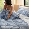 Bedsure PureWoven Striped Duvet Cover Set Linen‑Like, Queen Size, 3-PC | 100% Washed Cotton Percale Bedding Set, Reversible Yarn‑Dyed Design, Zipper Closure, Stripes – White, 90″ x 90″(09 – Gingham – Cornflower Blue)