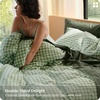 Bedsure PureWoven Striped Duvet Cover Set Linen‑Like, Queen Size, 3-PC | 100% Washed Cotton Percale Bedding Set, Reversible Yarn‑Dyed Design, Zipper Closure, Stripes – White, 90″ x 90″(10 – Gingham – Willow Green)