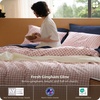 Bedsure PureWoven Striped Duvet Cover Set Linen‑Like, Queen Size, 3-PC | 100% Washed Cotton Percale Bedding Set, Reversible Yarn‑Dyed Design, Zipper Closure, Stripes – White, 90″ x 90″(11 – Gingham – Greyish Pink)