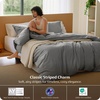 Bedsure PureWoven Striped Duvet Cover Set Linen‑Like, Queen Size, 3-PC | 100% Washed Cotton Percale Bedding Set, Reversible Yarn‑Dyed Design, Zipper Closure, Stripes – White, 90″ x 90″(06 – Stripes – Dark Grey)