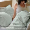 Bedsure PureWoven Striped Duvet Cover Set Linen‑Like, Queen Size, 3-PC | 100% Washed Cotton Percale Bedding Set, Reversible Yarn‑Dyed Design, Zipper Closure, Stripes – White, 90″ x 90″(05 – Stripes – Sage Green)