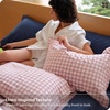 Bedsure PureWoven Striped Duvet Cover Set Linen‑Like, Queen Size, 3-PC | 100% Washed Cotton Percale Bedding Set, Reversible Yarn‑Dyed Design, Zipper Closure, Stripes – White, 90″ x 90″(11 – Gingham – Greyish Pink)