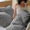 Bedsure PureWoven Striped Duvet Cover Set Linen‑Like, Queen Size, 3-PC | 100% Washed Cotton Percale Bedding Set, Reversible Yarn‑Dyed Design, Zipper Closure, Stripes – White, 90″ x 90″(06 – Stripes – Dark Grey)