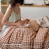 Bedsure PureWoven Striped Duvet Cover Set Linen‑Like, Queen Size, 3-PC | 100% Washed Cotton Percale Bedding Set, Reversible Yarn‑Dyed Design, Zipper Closure, Stripes – White, 90″ x 90″(12 – Gingham – Terracotta)