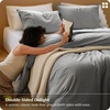 Bedsure PureWoven Striped Duvet Cover Set Linen‑Like, Queen Size, 3-PC | 100% Washed Cotton Percale Bedding Set, Reversible Yarn‑Dyed Design, Zipper Closure, Stripes – White, 90″ x 90″(06 – Stripes – Dark Grey)
