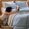 Bedsure PureWoven Striped Duvet Cover Set Linen‑Like, Queen Size, 3-PC | 100% Washed Cotton Percale Bedding Set, Reversible Yarn‑Dyed Design, Zipper Closure, Stripes – White, 90″ x 90″(04 – Stripes – Cornflower Blue)