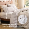 Bedsure Striped Sheets Queen Size-Imitation Cotton Fits Up to 16″ Mattress | Jacquard Dobby Striped, Breathable, Lightweight and Easy Care Bedsheet & Pillowcases, Gifts for Kids,Women,Men,Dark Blue(Striped – Beige)