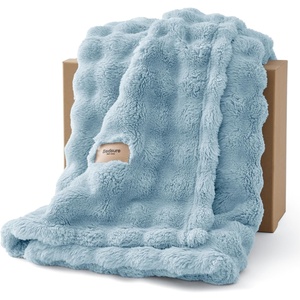 Bedsure 3D Fleece Bubble Blankets for Couch – Cute Pink Throw Blanket for Sofa Bedroom Decor – Luxury Soft Cozy Pink Birthday Gifts for Women Girls, Lightweight, Light Pink, 50″×60″(Light Blue)