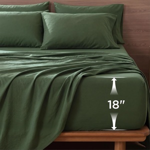 Bedsure Deep Pocket Queen Sheets, 6 Piece, Prewashed Ultra-Soft, 18-inch | Extra Deep Pocket, Breathable, Secure Fit, Hotel Luxury Bedding, Dual Side Pockets, Fade Resistant, For Air Mattress(Olive Green)