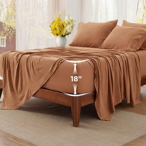 Bedsure Deep Pocket Queen Sheets, 6 Piece, Prewashed Ultra-Soft, 18-inch | Extra Deep Pocket, Breathable, Secure Fit, Hotel Luxury Bedding, Dual Side Pockets, Fade Resistant, For Air Mattress(Orange)