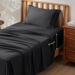 Bedsure Deep Pocket Queen Sheets Set – Fits Mattresses Up to 21 Inches Thick – 4 Piece GentleSoft Bed Sheets, Moisture Wicking, Soft & Cooling Bedsheet & Pillowcases, Easy & Secure Fit, Linen(07 – Black)